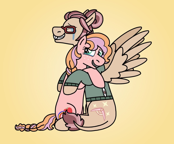 Size: 1856x1536 | Tagged: safe, artist:kindheart525, derpibooru import, oc, oc:honeycrisp, oc:solomon, unofficial characters only, earth pony, hybrid, mule, pegasus, pony, kindverse, bucktooth, crying, female, glasses, husband and wife, male, offspring, parent:big macintosh, parent:cheerilee, parent:moondancer, parents:cheerimac, pegamule, pregnancy test, pregnant, sperm donation