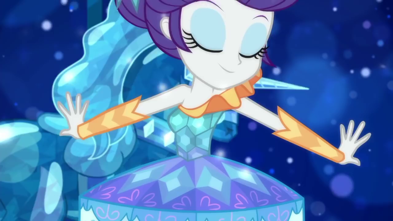 Size: 1280x720 | Tagged: safe, derpibooru import, rarity, equestria girls, equestria girls series, the other side, bare shoulders, beautiful, carousel dress, eyes closed, sleeveless