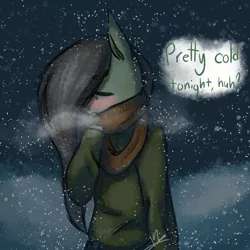 Size: 1000x1000 | Tagged: anthro, artist:kaywhitt, breath, clothes, cold, derpibooru import, oc, oc:puppy paw, safe, scarf, snow, solo, sweater, winter