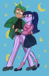 Size: 1688x2602 | Tagged: safe, artist:pettypop, derpibooru import, sci-twi, timber spruce, twilight sparkle, equestria girls, clothes, cosplay, costume, darien shields, female, jacket, male, sailor moon, serena tsukino, shipping, skirt, straight, sweater, timbertwi