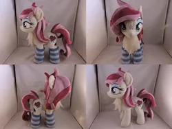 Size: 1597x1199 | Tagged: safe, artist:little-broy-peep, derpibooru import, oc, oc:velvet passion, earth pony, pony, chest fluff, clothes, female, irl, mare, photo, plushie, socks, solo, striped socks