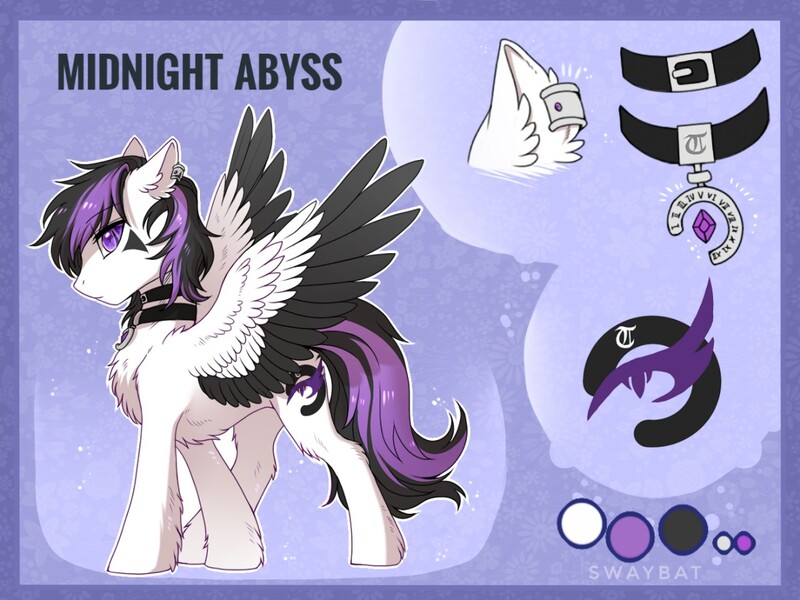 Size: 1280x960 | Tagged: safe, artist:swaybat, derpibooru import, oc, oc:midnight abyss, pony, accessories, collar, male, reference sheet, solo, stallion