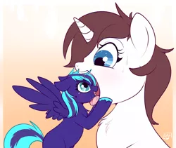 Size: 900x758 | Tagged: suggestive, artist:lulubell, derpibooru import, oc, oc:flower star, oc:lumi, unofficial characters only, pony, blushing, drool, fetish, imminent vore, mawplay, salivating, size difference, sweat, vore, willing prey, willing vore