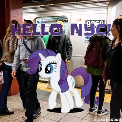 Size: 1000x1000 | Tagged: safe, derpibooru import, official, rarity, human, pony, food, irl, metro, new york city, photo, ponies in real life, solo, subway, subway trains