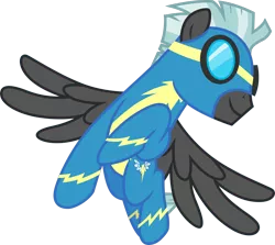 Size: 3356x3000 | Tagged: safe, artist:cloudyglow, derpibooru import, thunderlane, pegasus, pony, marks and recreation, .ai available, clothes, flying, goggles, male, solo, spread wings, stallion, uniform, vector, wings, wonderbolts uniform