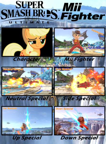 Size: 1024x1390 | Tagged: safe, artist:alphamonouryuuken, derpibooru import, applejack, earth pony, pony, my little pony: the movie, female, mare, meme, mii, mii brawler, mii fighters, smiling, solo, super smash bros., super smash bros. 4, super smash bros. ultimate