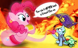 Size: 1440x900 | Tagged: safe, artist:dan232323, derpibooru import, pinkie pie, rainbow dash, tank, genie, pony, aladdin, crossover, female, flying carpet, magic carpet, mare