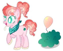 Size: 3632x2952 | Tagged: safe, artist:kurosawakuro, derpibooru import, oc, unofficial characters only, earth pony, pony, balloon, base used, colored pupils, female, freckles, neckerchief, offspring, parent:big macintosh, parent:pinkie pie, parents:pinkiemac, raised hoof, solo, straw in mouth, unshorn fetlocks