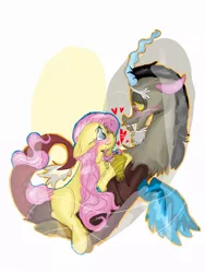 Size: 780x1040 | Tagged: safe, artist:cocolove2176, derpibooru import, discord, fluttershy, pony, discoshy, female, male, shipping, straddling, straight