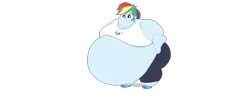 Size: 2941x1125 | Tagged: safe, artist:bronyrig, artist:neongothic, derpibooru import, rainbow dash, equestria girls, bbw, belly, belly button, big belly, chubby cheeks, double chin, fat, huge belly, impossibly large belly, morbidly obese, near immobile, obese, puppet rig, rainblob dash, ssbbw, weight gain