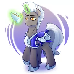 Size: 4000x4000 | Tagged: safe, artist:witchtaunter, derpibooru import, oc, oc:scope, pony, unicorn, armor, commission, custom armor, lunar armor, royal guard, smoothie, solo, straw