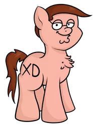 Size: 1426x1829 | Tagged: safe, artist:moonatik, derpibooru import, oc, earth pony, pony, :t, chest fluff, chin, cursed image, dank memes, family guy, glasses, ironic meme, male, meme, peter griffin, simple background, solo, species swap, stallion, this is epic, transparent background, wat, what has science done, why, xd