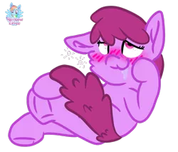 Size: 1462x1248 | Tagged: safe, artist:rainbow eevee, derpibooru import, berry punch, berryshine, pony, blushing, crossed legs, cute, drunk, female, hiccip, not looking at you, simple background, sitting, solo, spacing out, transparent background