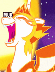Size: 368x480 | Tagged: alicorn, and that's terrible, animated, a royal problem, caption, cookie, cropped, daybreaker, derpibooru import, edit, edited screencap, evil laugh, food, gif, gif with captions, helmet, image macro, impact font, laughing, mane of fire, meme, pure unfiltered evil, safe, screencap, solo, text, you monster