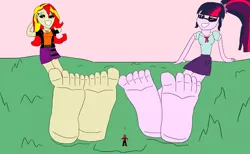 Size: 6363x3928 | Tagged: suggestive, artist:kyleakersxd, derpibooru import, sci-twi, sunset shimmer, twilight sparkle, human, equestria girls, equestria girls series, 1000 hours in ms paint, feet, fetish, foot fetish, foot focus, geode of empathy, geode of telekinesis, magical geodes