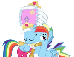Size: 696x540 | Tagged: safe, artist:kayman13, artist:trotsworth, derpibooru import, rainbow dash, pony, swarm of the century, blushing, clothes, dashblitz, dashie antoinette, dress, female, holding head, i love you, love, male, powdered wig, rainbow blitz, rainbow dash always dresses in style, rule 63, self ponidox, selfcest, shipping, simple background, straight, transparent background, wig