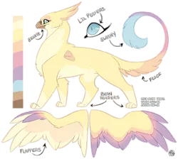 Size: 2547x2281 | Tagged: safe, artist:kez, derpibooru import, oc, oc:candy yellow, unofficial characters only, pony, adoptable, female, opinicus, reference sheet, simple background, solo, spread wings, transparent background, wings