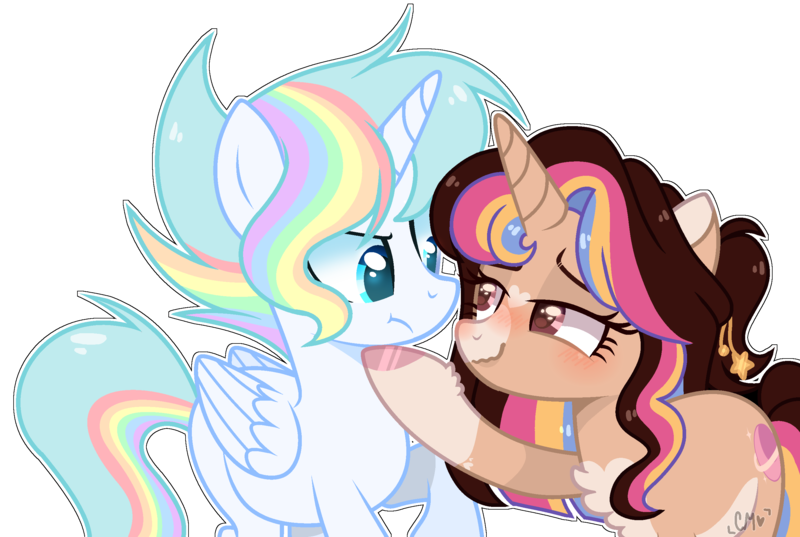 Size: 2656x1784 | Tagged: safe, artist:moon-rose-rosie, artist:thesmall-artist, derpibooru import, oc, oc:melanie, oc:water star, unofficial characters only, alicorn, pony, unicorn, female, male, mare, rainbow alicorn, simple background, stallion, transparent background