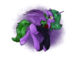 Size: 2048x1536 | Tagged: safe, artist:melonseed11, derpibooru import, oc, oc:paw print, alicorn, pony, alicorn oc, clothes, female, headphones, hoodie, horn, mare, solo, wings