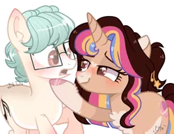 Size: 1024x786 | Tagged: safe, artist:at--ease, artist:moon-rose-rosie, derpibooru import, oc, oc:lucas, oc:melanie, earth pony, pony, unicorn, female, glasses, male, mare, simple background, stallion, transparent background