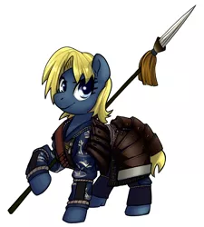 Size: 1280x1422 | Tagged: source needed, safe, artist:compound lift, artist:compoundlift, derpibooru import, oc, oc:choucho, unofficial characters only, earth pony, pony, armor, female, mare, samurai, simple background, solo, spear, weapon