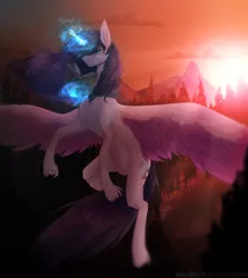 Size: 2500x2804 | Tagged: safe, artist:lastaimin, derpibooru import, oc, alicorn, pony, book, female, magic, mare, solo, sunrise, sunset