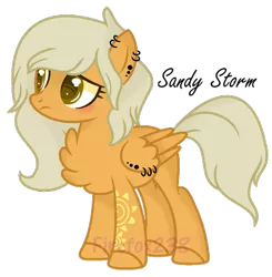 Size: 400x408 | Tagged: safe, artist:firefox238, artist:starburst987, derpibooru import, oc, oc:sandy storms, unofficial characters only, pegasus, pony, base used, blushing, chest fluff, ear piercing, earring, female, jewelry, mare, piercing, simple background, solo, tattoo, transparent background, watermark, wing piercing