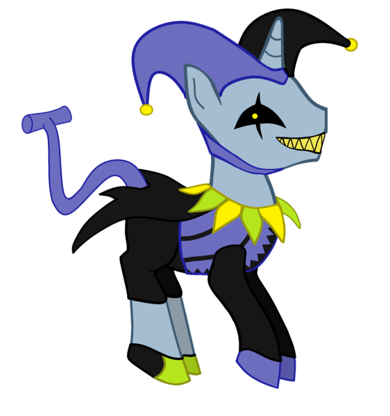 Size: 2200x2350 | Tagged: safe, artist:maxter-advance, derpibooru import, ponified, pony, unicorn, spoiler:deltarune, cape, chaos, clothes, crossover, deltarune, jester, jevil, solo