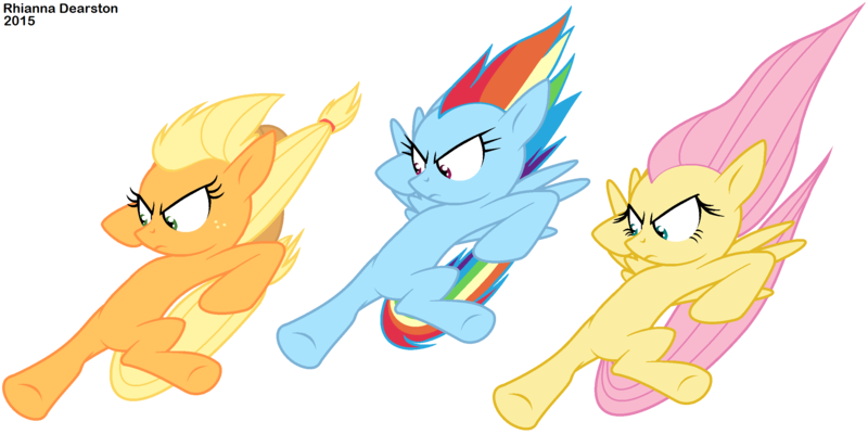 Size: 2636x1356 | Tagged: safe, artist:pupster0071, derpibooru import, applejack, fluttershy, rainbow dash, earth pony, pegasus, pony, divekick, female, kick, mare, out of character, simple background, transparent background, underhoof