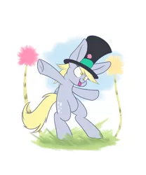 Size: 1280x1536 | Tagged: safe, artist:heir-of-rick, derpibooru import, derpy hooves, pegasus, pony, bipedal, female, grass, hat, mare, solo, the lorax, tongue out, truffula tree