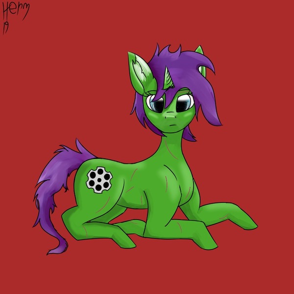 Size: 826x826 | Tagged: safe, artist:harmacist, derpibooru import, oc, oc:six-shooter, pony, art trade, sitting, solo