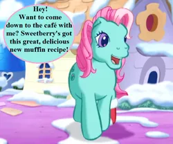 Size: 768x640 | Tagged: safe, derpibooru import, edit, edited screencap, screencap, minty, pony, a very minty christmas, bronybait, christmas, christmas stocking, cropped, cute, dialogue, g3, holiday, implied sweetberry, mintabetes, snow