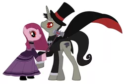 Size: 4008x2728 | Tagged: safe, derpibooru import, discord, pinkie pie, vampire, clothes, crossover, daria cohen, discopie, dress, female, fishnets, male, mare, missi and the duke, my little pony, pinkamena diane pie, pony discord, shipping, stallion, straight, the night
