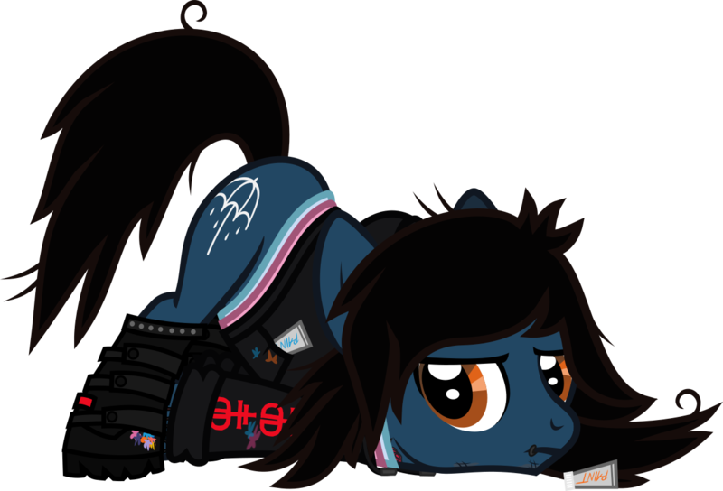 Size: 1330x904 | Tagged: safe, artist:lightningbolt, derpibooru import, ponified, ponified:oliver sykes, earth pony, pony, .svg available, annoyed, bone, boots, bring me the horizon, clothes, confused, drop dead clothing, equestria girls ponified, face down ass up, frown, hood, hoodie, lip piercing, looking back, male, messy mane, messy tail, paint, paint bottle, paint stains, piercing, raised tail, shirt, shoes, simple background, solo, stallion, svg, tail, tattoo, transparent background, tripping, undershirt, vector