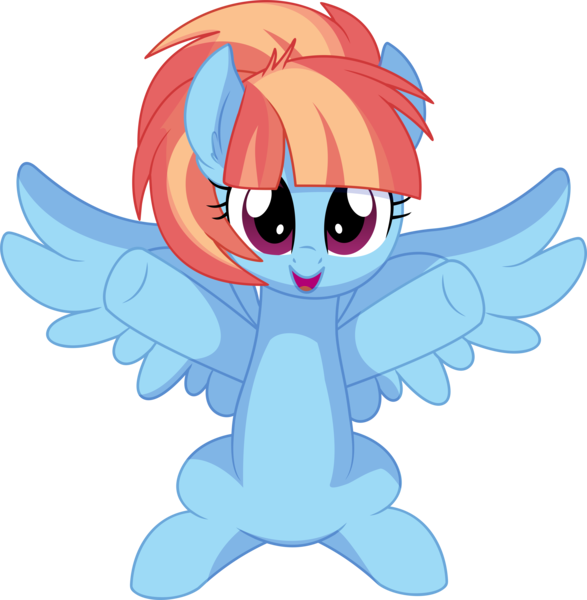 Size: 6747x6899 | Tagged: safe, artist:cyanlightning, derpibooru import, windy whistles, pegasus, pony, .svg available, absurd resolution, cute, female, freckles, incoming hug, looking at you, mare, open mouth, simple background, smiling, spread wings, transparent background, vector, windybetes, wings, younger