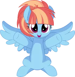 Size: 6747x6899 | Tagged: safe, artist:cyanlightning, derpibooru import, windy whistles, pegasus, pony, .svg available, absurd resolution, cute, female, freckles, incoming hug, looking at you, mare, open mouth, simple background, smiling, spread wings, transparent background, vector, windybetes, wings, younger