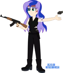 Size: 1250x1461 | Tagged: safe, artist:anime-equestria, derpibooru import, princess luna, human, equestria girls, ak-47, assault rifle, bandage, boots, clothes, eyeshadow, frown, grenade, gun, headband, high heel boots, holster, human coloration, humanized, knife, makeup, rifle, scratches, shoes, simple background, sleeveless, solo, torn clothes, transparent background, weapon