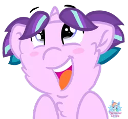 Size: 832x776 | Tagged: safe, artist:rainbow eevee, derpibooru import, starlight glimmer, pony, unicorn, cheek fluff, chest fluff, cute, eye shimmer, female, filly, filly starlight glimmer, floating eyebrows, floppy ears, fluffy, glimmerbetes, happy, looking up, open mouth, simple background, smiling, solo, transparent background, younger