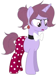 Size: 1227x1661 | Tagged: safe, artist:otakuchicky1, derpibooru import, oc, pony, unicorn, bowtie, clothes, female, mare, offspring, pants, parent:cayenne, parent:gladmane, simple background, solo, transparent background