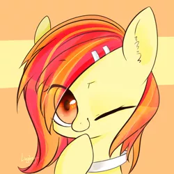 Size: 4048x4048 | Tagged: safe, artist:lity, derpibooru import, oc, unofficial characters only, pony, absurd resolution, collar, hoof on chin, one eye closed, solo, wink