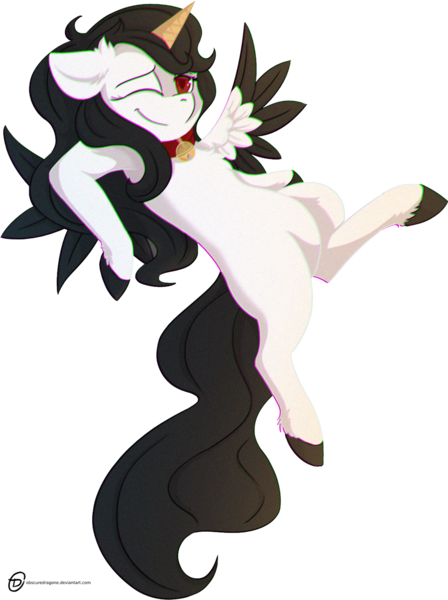 Size: 1024x1371 | Tagged: safe, artist:obscuredragone, derpibooru import, oc, oc:princess sugar, alicorn, pony, a state of sugar, alicorn oc, asos, asos: ice cream, belly, black and white, black mane, choker, chromatic aberration, cover art, fluffy, food, grayscale, happy, hooves, horn, ice cream, ice cream cone, ice cream horn, monochrome, one eye closed, red eyes, smiling, solo, tail, wings, wink