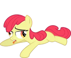 Size: 3000x2473 | Tagged: safe, artist:deadparrot22, derpibooru import, edit, editor:slayerbvc, vector edit, apple bloom, earth pony, pony, accessory-less edit, derp, missing accessory, prone, simple background, solo, transparent background, vector