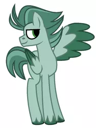 Size: 730x972 | Tagged: safe, artist:bolivianite, derpibooru import, oc, oc:green paper, pegasus, pony, colored wings, colored wingtips, magical gay spawn, offspring, parent:big macintosh, parent:soarin', parents:soarmac, simple background, solo, unshorn fetlocks, white background, wings