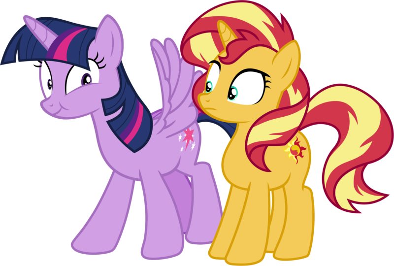 Size: 13690x9235 | Tagged: safe, artist:famousmari5, derpibooru import, sunset shimmer, twilight sparkle, twilight sparkle (alicorn), alicorn, pony, unicorn, equestria girls, equestria girls series, forgotten friendship, absurd resolution, female, mare, simple background, transparent background, vector, wings