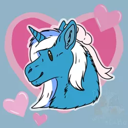 Size: 500x500 | Tagged: safe, artist:doodleswithacatto, derpibooru import, oc, oc:fleurbelle, alicorn, pony, adorable face, alicorn oc, bow, cute, female, hair bow, happy, heart, horn, long hair, long mane, mare, ribbon, smiling, sweet, wings