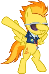 Size: 733x1103 | Tagged: safe, artist:uigsyvigvusy, artist:wissle, derpibooru import, spitfire, pegasus, pony, bipedal, clothes, covering eyes, cute, cutefire, dab, eyes closed, facehoof, female, mare, pose, simple background, smiling, solo, trace, transparent background, vector, whistle