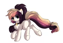 Size: 1280x876 | Tagged: safe, artist:little-sketches, derpibooru import, oc, oc:ayaka, ponified, earth pony, pony, alternate design, chest fluff, collar, dock, eye clipping through hair, female, mare, simple background, solo, species swap, underhoof, white background