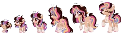 Size: 1024x284 | Tagged: safe, artist:moon-rose-rosie, derpibooru import, oc, oc:melanie, pony, unicorn, 5-year-old, age progression, baby, baby pony, female, filly, mare, simple background, solo, transparent background