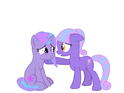 Size: 1024x768 | Tagged: safe, artist:turnaboutart, derpibooru import, oc, oc:lilac glow, oc:starry twinkle, unofficial characters only, earth pony, pony, unicorn, base used, cutie mark, female, hoof on shoulder, mare, parent:lemon hearts, parent:twilight sparkle, parents:lemonlight, siblings, sisterly love, sisters, twins