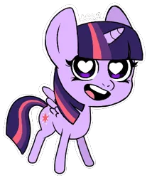 Size: 343x401 | Tagged: safe, artist:yujikyu, derpibooru import, twilight sparkle, twilight sparkle (alicorn), alicorn, pony, chibi, cute, female, heart eyes, horn, low res image, mare, open mouth, outline, simple background, smiling, solo, spread wings, standing, three quarter view, transparent background, twiabetes, white pupils, wingding eyes, wings